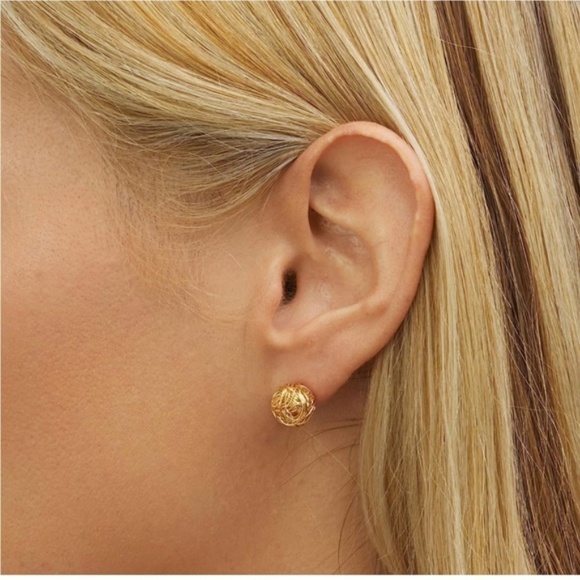 Gold 18k Gold Plated Knot Ball Stud Earrings - Picture 1 of 5